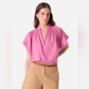 Vanessa Bruno Pink Blouse with Mandarin Collar and Cap Sleeves